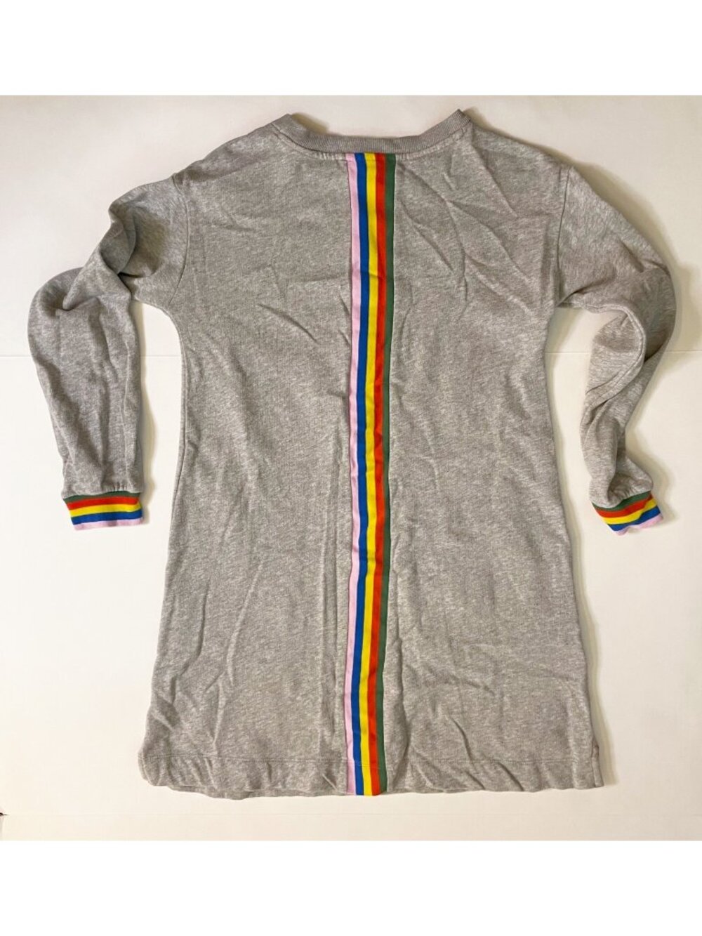 Mini Boden Heather Gray Rainbow Stripe Sweatshirt Dress, Size 13/14